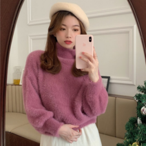 패션디바 여성용 가을 겨울 페이크앙고라 숏 긴팔 니트티