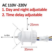 iot스위치 주방 복도 PIR 센서 감지기 스마트 스위치 시간 지연 조절 가능 110V 220V 적외선 모션 라이트, [01] Model 1
