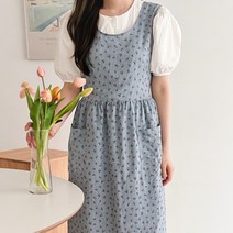 까사코지 레이어드 롱 옆트임 원피스형 장금이 여름 앞치마 빅사이즈 플라워앞치마레이온, 블루