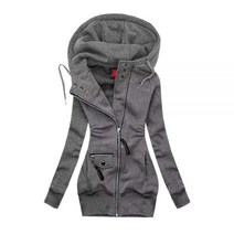 캐주얼 슬림 긴팔 후드 스웨터 여성용 패션 단색 지퍼 재킷 탑스 겨울