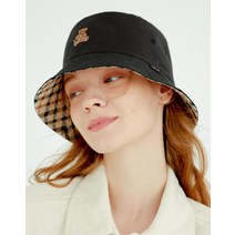 22SS [DAKS HAT][테디베어] 여성 블랙 테디베어 자수장식 체크 리버서블 버킷햇 DBHE2E126BK