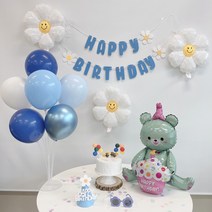 민즈셀렉트 생일 곰돌이 데이지 풍선 생일파티 파티풍선 세트, 민트 생일곰