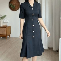 엘린무드 페어린 카라 머메이드 버튼 반팔 h라인 깔끔 기본 봄 여름 미디 하객 상견례 원피스 2color