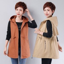 여성용 슬림핏 하프 후드조끼베스트 민소매 밴딩 집업 코트 캐주얼 롱 카디건 점퍼