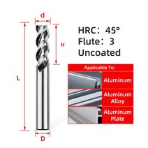 알루미늄 구리 가공 카바이드 플랫 엔드 밀 HRC45 3 플루트 선반 공구 텅스텐 스틸 밀링 커터 4 5 6 8 10mm, d14xD14x100L, HRC45 3F