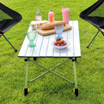 (힐링캠프) 캠핑테이블 킹사이즈 6-8인용 (높이조절) 우드 실버 고강도 접이식 롤테이블, 높이조절 캠핑테이블(실버)