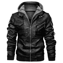 바이크자켓 Mens PU Hooded Jackets Coats Motorcycle Faux Leather Jacket Men Classic Winter warm hoodies Cl, [05] XXXL, [01] Black
