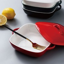 오븐용 사각 뚜껑 세라믹용기 3컬러 네이비 레드 화이트 파스타 그라탕 라자냐 오븐용기 그라탕기 라자냐용기 파스타그릇 도자기오븐용기 뚜껑오븐용기