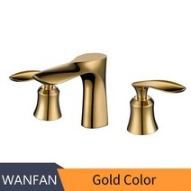 욕실 꼭지 수전 수도 헤드 시공 세면대 교체 셀프 설치 크롬 데크 장착 욕조 수도꼭지 세트 3 홀 광범위한 믹서 거위 목 목욕 샤워 핸드 0152, Gold_CHINA