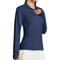 Libin 여성용 UPF 50 긴소매 골프 셔츠 자외선 차단 하프 지퍼 SPF UV 테니스 러닝 하이킹 아웃도어 상의 01라이트 그레이. XLarge, Small, 01-navy Blue