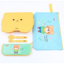 (식판파우치 수푼포크 포함) 옥수수 어린이 유치원 도시락 아기 유아 식판 뚜껑, 옐로우도시락 + 캐릭터 파우치/수저케이스+스푼포크