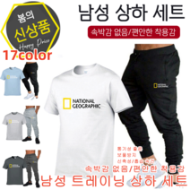 남성 여름 트레이닝복 세트 남성 트레이닝 상하 세트 캐주얼 상하 세트 외출복 여름와이드팬츠 반팔+긴 바지 세트 속박감 없음/편안한 착용감 17color