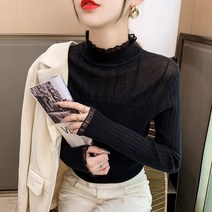 니트 이너셔츠 품형제신 여성의류 전문점 2022 가을 반폴라 이너웨어 슬림핏 레이스 4987888476
