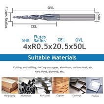 HOZLY-볼 노즈 3175mm 4mm 테이퍼 엔드 밀 라우터 비트 1 개 CNC 목재 금속 커터 텅스텐, 07 4.0xR0.25x20.5x50L