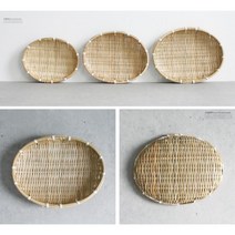 쿠핑 간식 주방소품 타원형 대나무 채반 나무받침, 대 (약 24cm)