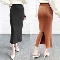 마쿠쿠 뒷 트임 밴딩 골지 H라인 니트 롱 스커트