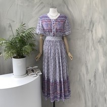 행복여[신상무배]에스닉 플라워 꽃 나염 브이넥 플레어 원피스