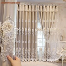 레이스커튼 자수 쉬폰 커튼 거실용 스타일 더블 레이어 얇은 명주 거즈 침실 고급스러운
