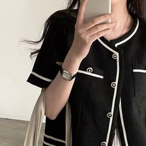 [레티고] 클래식 카라 배색 라인 캐주얼 반팔 자켓