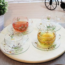 sc 내열유리 찻잔4조세트 커피잔 홍차잔 유리컵 유리잔, 3.허브데이홍차잔4조(컵4+받침4)
