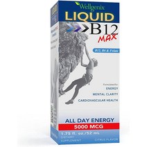 미국직구 웰제닉스 B12 맥스 리퀴드 - 스피릿 맑음 에너지 인크리스 및 비타민 B6 B12 및 엽산 식이 서플먼트 - 1.75oz, 수량, 상세참조