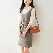 넷투넷코리아 여성 체크패턴 미디 원피스 H라인 데일리 기본 하객룩