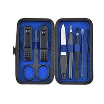 DLOETT 8pcs Stainless Steel Nail Clippers Set Scissores Tweezer Ear Pick Multi Function Daily Hand F, 8pcs_Blue