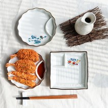 1+1 도기야 나눔 회접시 꽃무늬 일식 도자기 접시 나눔접시 컬러랜덤, 3.직사각 나눔접시 소, 1+1컬러랜덤