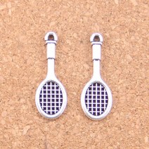 펜홀더 탁구채 추천 라켓 매력 테니스 29x10mm 골동품 펜던트 빈티지 티베트어 실버 주얼리 팔찌 목걸이 DIY 96 개, 01 앤틱 실버 도금