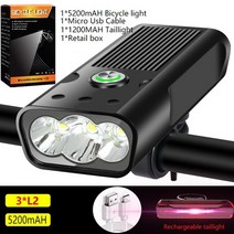 자전거 전조등 20000lm 5leds mtb 자전거 조명 10000mah usb 충전식 자전거 라이트 손전등 야외 사이클링 자전거 액세서리 보조베터리, 스페인, d-5200mah