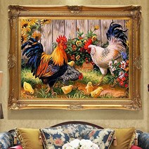 DIY 승진 출세 사업 번창 상징 수탉 닭그림 보석십자수 비즈 큐빅 공예, 50X40cm