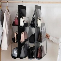 세련된 핸드백 가방 파우치 소품 정리함 6칸 걸이형, 우철솔루션 블랙
