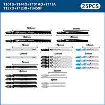 테이블쏘 원형톱 조기대 가이드 슬라이딩 다이 미니 테이블쏘 cmcp 25pcs 지그 톱 블레이드 t 생크 jigaw 블레이드 플라스틱 나무 금속 높은 탄소강 퍼즐 블레이드, 25개 세트