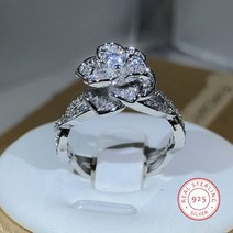 925 스털링 실버 고리로 묶인 3 차원 장미 반지 화이트 지르콘 전체 다이아몬드 숙녀 기질 우아한 보석