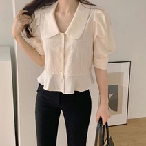 블링앤수 도트무늬 반팔 슬림핏 블라우스 LZZ185