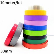 10M PVC 열 수축 튜브 30mm 18650 리튬 배터리 필름 랩용 다양한 색상 케이블 슬리브 피복 팩 커버, Width 30mm x 1Roll, 빨간