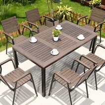 야외 테이블 의자 세트 튼튼한 철제프레임 4인 6인 테라스 정원, 의자 4개 + 120cm 알루미늄 줄무늬 원형 테이블