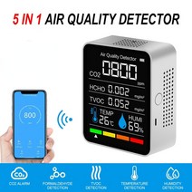 라돈측정기 이산화탄소 검출기 CO2 스마트 디지털 미터 실내 온도 습도 센서 테스터 공기질 모니터 TVOC HC, 1 CHINA, 2 5 in 1 White