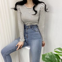 스트릿제이 조이 크롭 스트라이프 긴팔 티셔츠