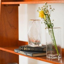 말린꽃 꽃병 유리병 빈티지 오브제 웨이브 대형 꽃꽂이 미니 빈티지 인테리어 화병 조화꽃, 다이아(대)