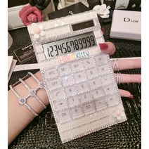 여성스러운 귀여운 블링블링 비즈 큐빅 핸드폰 크기 계산기 휴대용계산기 캐릭터 전자계산기 여자친구 선물용 소품, E.플라워 화이트 풀드릴 (소리 없이)