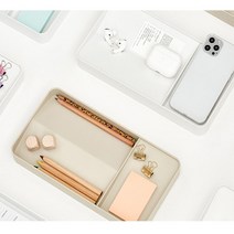 실용적인 양면 수납식 보관함 책상 소품 정리 케이스, 화이트