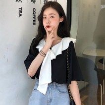 가바바 여성 블라우스 브이넥 연꽃 리본장식 프릴 쉬폰 여친룩 블라우스 G36422