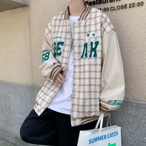 남자블랙코트 봄가을 계절 체크 패치워크 야구복 남성 디자인감각 보이핏 볼륨 와일드자켓 W2060 4993298827
