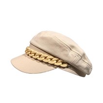 숏챙 빈티지 군인 밀리터리 군모 모자 여자의 군사 Kpop 숙 녀 여자 ACCESSORI 플라스틱 체인 코 튼 가을 패션 Berets HJM004