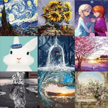 피포페인팅 명화 diy 그림 그리기 퍼즐페인팅 캔버스 페인팅 유화 영화 유리돔장미 액자 세트 별이빛나는밤에 해바라기 겨울왕국 귀여운토끼 생명의나무 일몰바다 로즈궁전 고양이&호랑이, 6151 (가을)