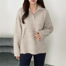여자 가을 카라넥 박스 슬리브 긴팔티셔츠
