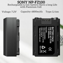 NP-FZ100 교체 배터리 6800mAh 소니 FX3FX30A1A9A9 IIA7R IIIA7S IIIA7 IVA6600A7C 카메라와 호환 가능, 01 1PCS Battery