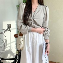 미라클세븐 M7 여자 슬리브 회사원 트위스트 블라우스