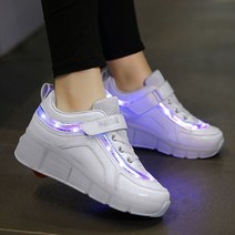 롤러 바퀴달린 신발 led 발광 휠리스 운동화 슈즈 힐리스 성인 주니어, 902 더블 휠 화이트, 32